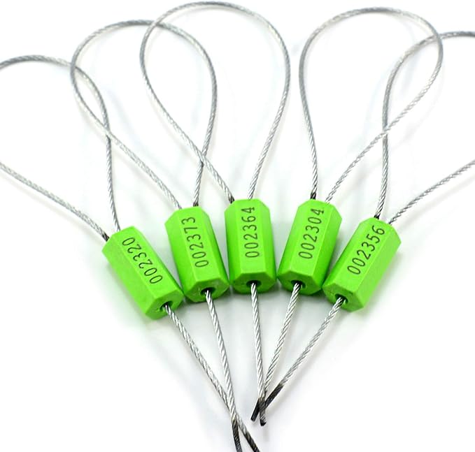 Pull-Tite Steel Security Cable Wire Seals - Numbered Anti-Tamper for Freight Containers, Truck Trailers - Metal Tags-Ties (Green, Pack of 50pcs)