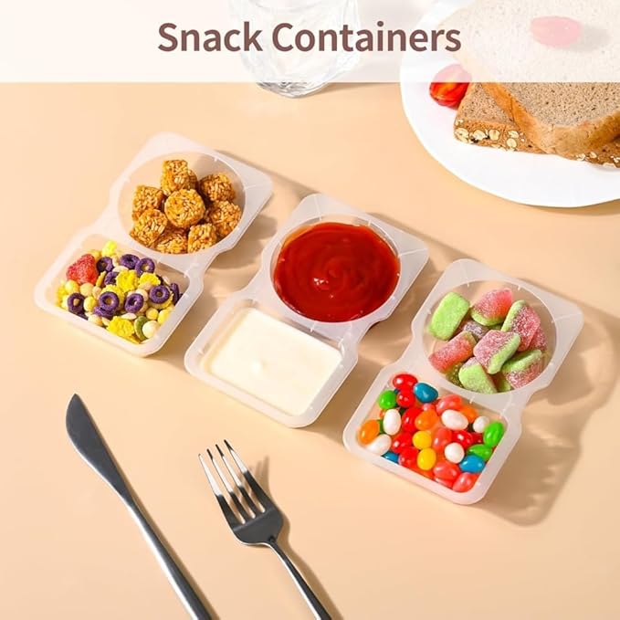 EWUVP 130ml Reusable Snack Containers, 10PCS Double Compartment Dipping Containers with Lid, Snack Pack Containers for Refrigeration, Portion Control, Outdoor Takeaway Sauce Dip Case Disposable Box