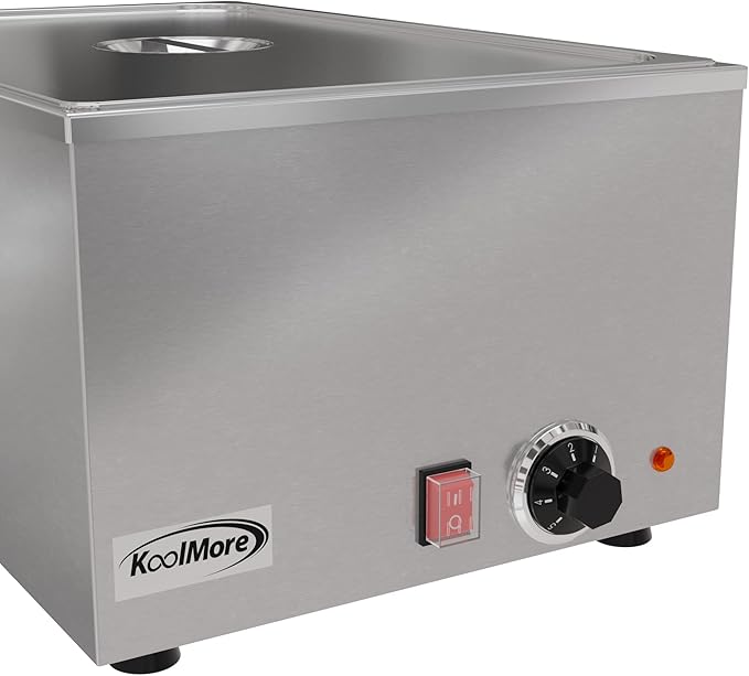 KoolMore Commercial Bain Marie Countertop Food Warmer, Soup Station, and Buffet Table Server with One Serving Section, Stainless-Steel Steamer with Auto Shut Off (CFW-1), Silver