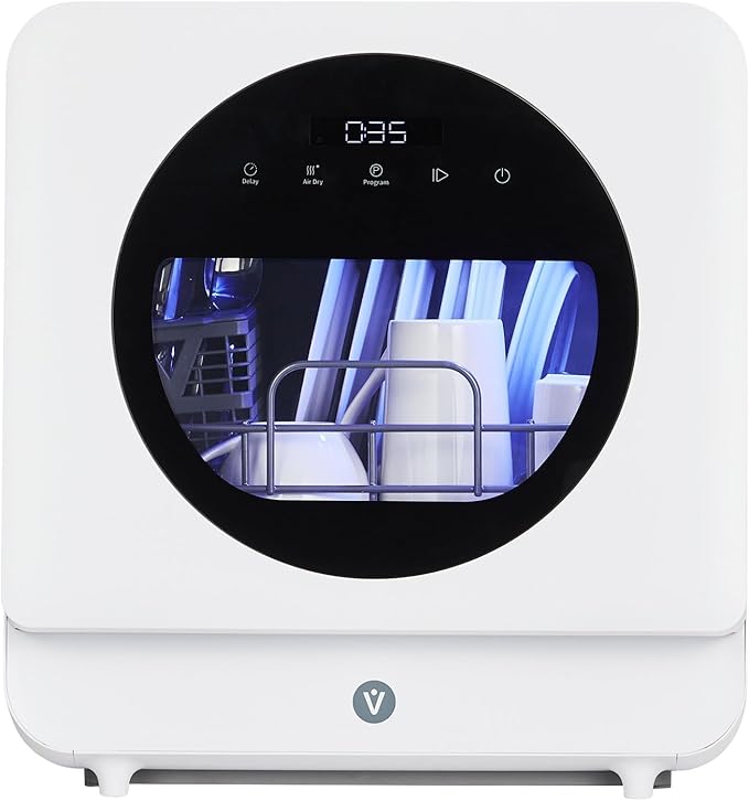 Countertop Portable Dishwasher, Compact Mini Dishwasher with Faucet & Self-Priming Water Inlet, 6 Wash Programs, High-Temp Cleaning, No Hookup Needed, for RV, Apartment, Dorm