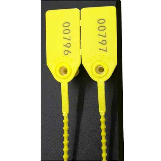 250mm Pull-Tite Plastic Security Seals Shipping Tags Disposable Signage Numbered(Package of 100) (Yellow)