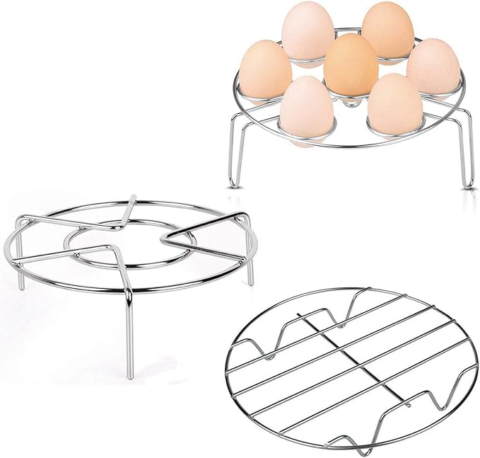 Konrisa Stainless Steel Steam Rack for Instant Pot Cooking Trivet Rack Holder Egg Steamer Basket Trivet Food Stand Air Fryer Rack for Pressure Cooker, Set of 3
