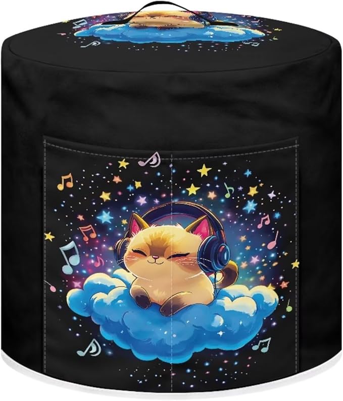 Xoenoiee Cat Starry Cloud Music Notes Pattern Pressure Cooker Cover for 3qt Kitchen Appliance Dust Cover with Pockets for Rice Cooker Air Fryer Slow Cooker