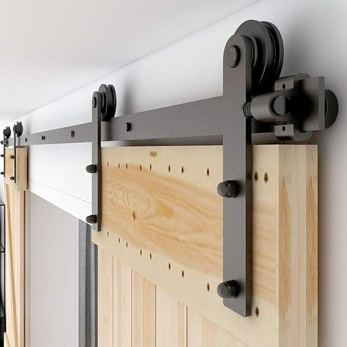 CCJH 13FT Sliding Barn Door Hardware Kit, Heavy Duty, Smoothly and Silently, Easy to Install, Fit 39" Width Double Door Panel, I Shaped Hangers Black