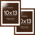 Homeforia 10x13 Brown Picture Frame, High End Dark Oak 10x13 Walnut Poster Frame with Mat 8.5x11, 10 x 13 Wooden Frames Matted to 8 by 10 inch Photo, 13x10 Frames, Tempered Glass, Wall Kit, Set of 2