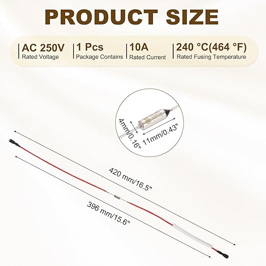 MECCANIXITY Universal Rice Cooker Temperature Fuse, 240°C 10A 250V Metal Thermal Fuse with Both End Terminal Fiberglass Sleeving for Electric Pressure Cooker Repair Part