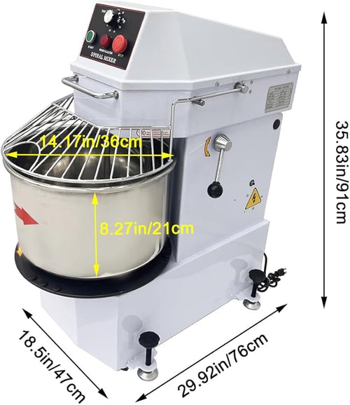110V 1.5KW Dough Mixer 20L Food Mixer Machine Commercial Dual Rotating Dough Kneading Machine Stainless Steel Blade Electric Food Mixer with Detachable Stainless Steel Bucket