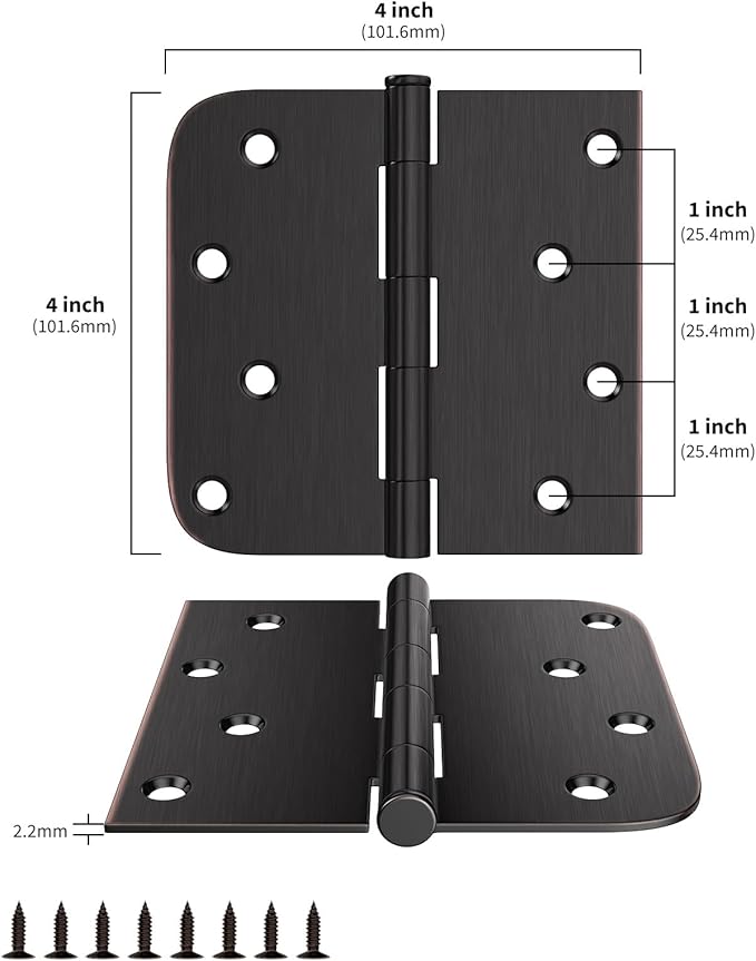 18 Pack goldenwarm 4in Oil Rubbed Bronze Door Hinges Interior Door Hinges 4 x 4 Inch with Square & Round Corners, Iron Material