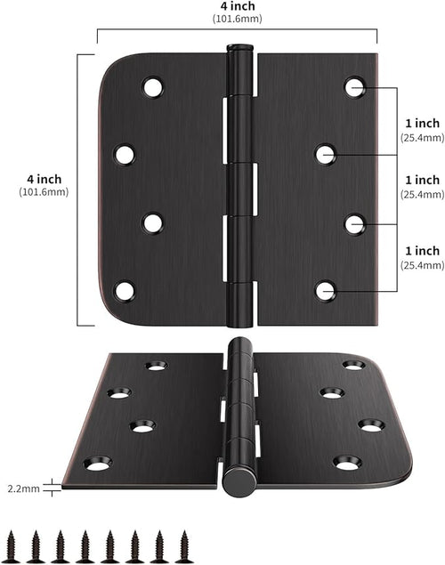12 Pack goldenwarm 4in Oil Rubbed Bronze Door Hinges Interior Door Hinges 4 x 4 Inch with Square & Round Corners, Iron Material