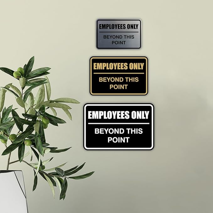 All Quality Classic Framed Employees Only Beyond This Point Wall or Door Sign | Easy to Install Business Signage - Small (Light Gray-Burgundy) 1 Pack