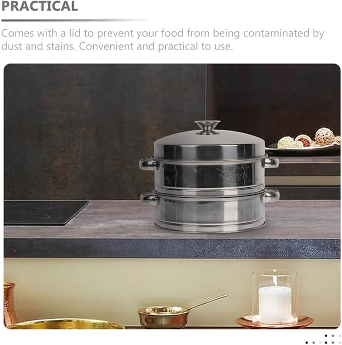 ARTIBETTER Stainless Steel Food Steamer 2-tier Cooking Steamer with Cover for Dumplings and Buns Household Steam Basket for Small Commercial Use