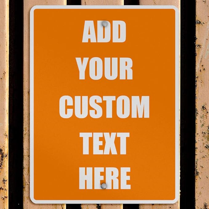 Aluminum Weatherproof Metal Sign Multiple Sizes Custom Personalized Text Here Orange White Warning Vertical Street 12x18Inches