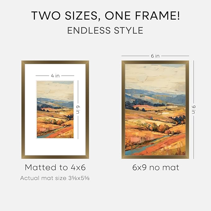 Homeforia 6x9 Picture Frame Bronze, High End Metal 6 x 9 Brass Frames with Mat 4 x 6 for Art, 6x9 Desk Frame Matted to 4x6 inch Photo, 6 by 9 Wall or Tabletop Frame, Tempered Glass, Wall Kit, Set of 1