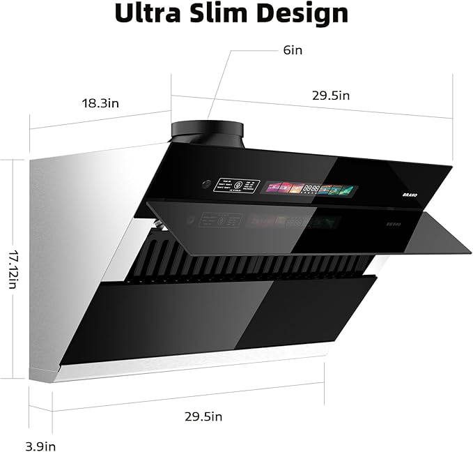 BRANO Under Cabinet Range Hood 30 inch, 900CFM Vent Hood with Voice/Gesture/Touch Control Control, Unique Side-Draft Design for Modern Kitchen, Ducted/Ductless Convertible