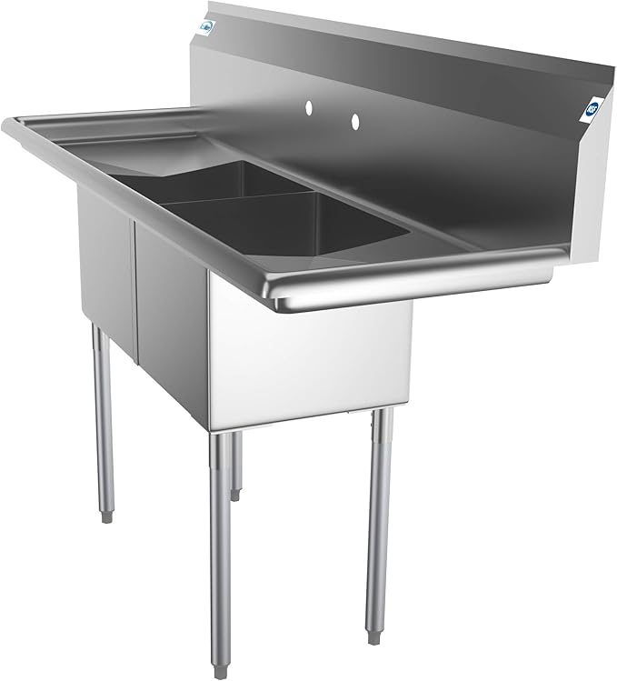 KoolMore 2 Compartment Stainless Steel NSF Commercial Kitchen Prep & Utility Sink with 2 Drainboards - Bowl Size 15" x 15" x 12", Silver,SB151512-15B3