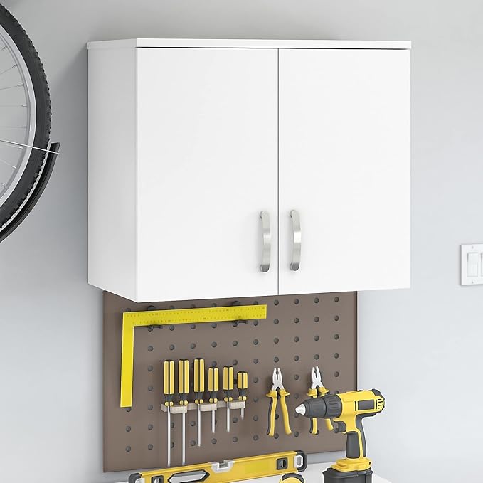 Bush Business Furniture Universal Wall Cabinet with Doors and Shelves in White, Versatile Home Organizer, Office Storage Unit and Adjustable Shelving