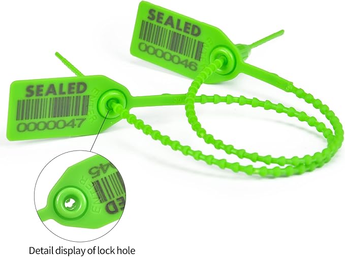 500 Green Plastic Barcode Seals, Numberd Plastic Tamper Seals Security Tags, Pull-Tite Safety Zip Ties, Tamper Proof Tags Plasic Locks for Fire Extinguishers