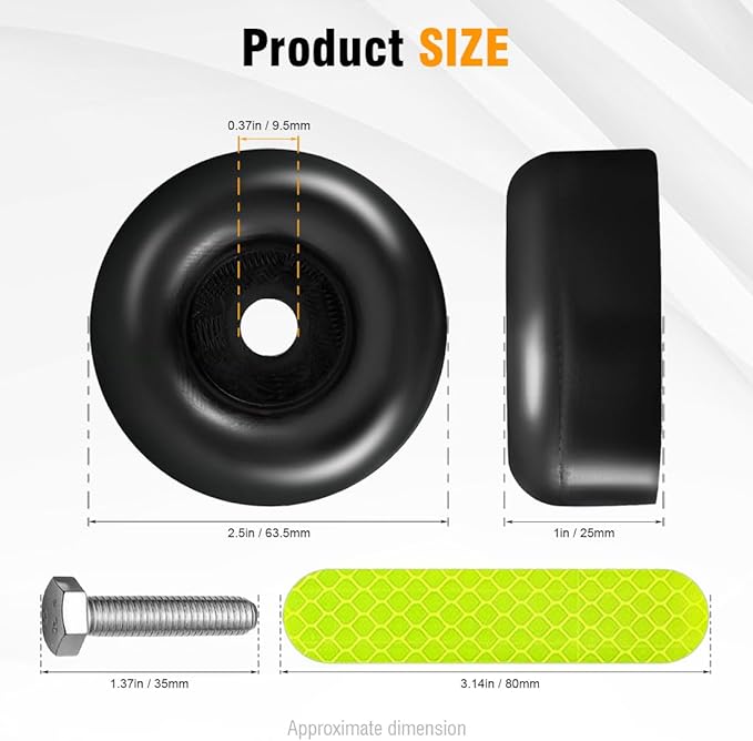 2.5" Round Rubber Bumper (Includes Screw Kit&Reflective Stickers) Anti Vibration Foot Pads Isolator - for Furniture Electrical Appliances Pressure Washers Generators Compressors Amps Trailers 2 Pack