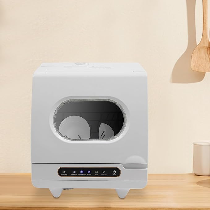 Portable Countertop Dishwasher, Compact Dishwasher, Mini Dishwasher with 5-Liter Built-in Water Tank for Apartments & RVs, Dorms and RVs,High-Temp& Air-Dry Function, No Hookup Needed,White