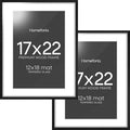Homeforia 17x22 Picture Frame Black Wood, High End Oak 17x22 Poster Frames with Mat 12x18 Photo, 17 x 22 Wooden Frame Matted to 12 by 18 Print, 22x17 Hanging Frames, Tempered Glass, Wall Kit, Set of 2