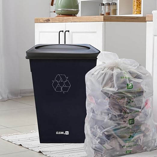 Restaurantware LID ONLY: RW Clean 1 Swing Top Trash Bin Lid Fits 23 Gallon Trash Can - Two Flaps Black Plastic Lid For Waste Basket Heavy-Duty Trash Can Sold Separately