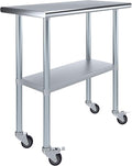 AmGood 36" Long x 18" Deep Stainless Steel Table with Casters