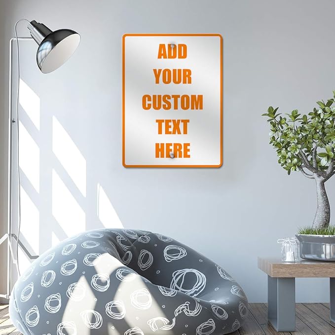 Aluminum Weatherproof Metal Sign Multiple Sizes Custom Personalized Text Here White Orange Warning Vertical Street 18x24Inches
