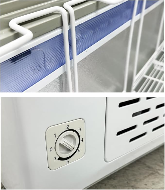 Chest Freezer Glass Door sliding Commercial Ice Cream Freezer 60" White Stand Alone Curve Display Top w Storage Baskets 17 Cu.FT sd551s