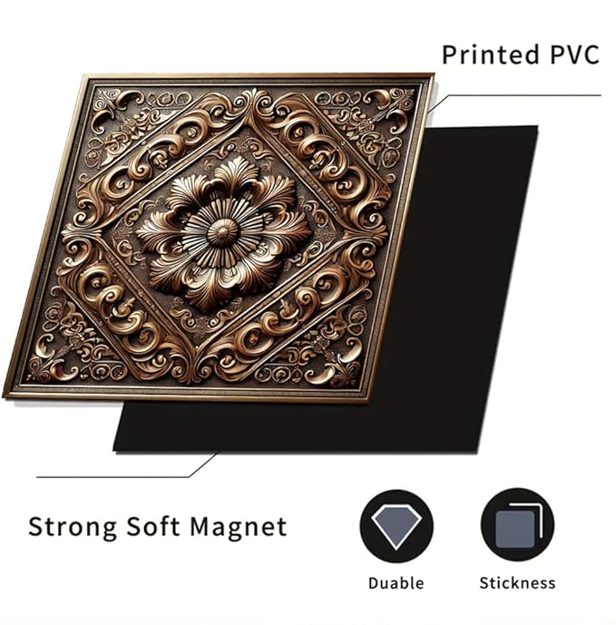 2D Flat Vintage Bronze Floral Embossed Dishwasher Magnetic Cover 23x26 Inch OrnateMetal Carved Pattern Appliance Magnet for Kitchen Decor