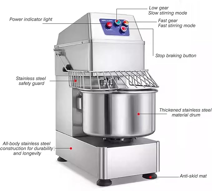 Commercial Dough Mixer Dual Rotating,31QT Two Speeds Mixing Dough Kneading Machine,Safety protection device & Timer Included,Electric Dough Kneading Machine for Restaurant Pizzeria