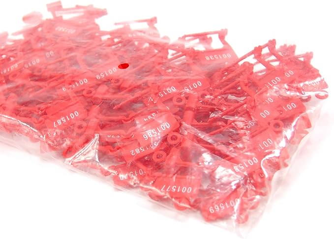 Plastic Security Padlock Seals Numbered Tamper Proof Disposable Self-Locking Plastic Medical Tags (Pack of 100 PCS) (Red)