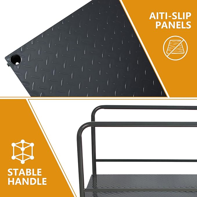 2in1 Panel Cart, Drywall Cart Platform Trucks 2500 lbs Capacity Lumber Cart Flatbed Cart 38" x 24" Heavy Duty Push Cart with 1Front and 3 Side Handrails& Swivel Casters