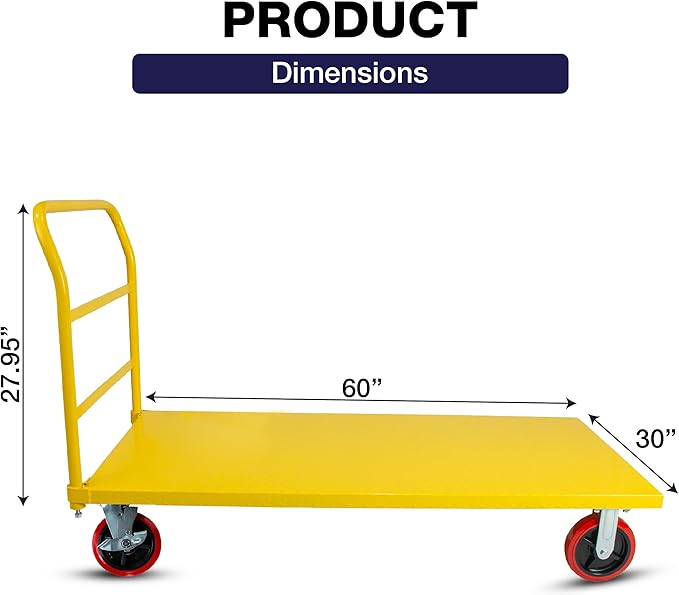Platform Cart Industrial Dolly Cart 3300LB Heavy Duty 60” x 30” Platform Hand Truck Push Cart Super Heavy Duty Diamond Plate Commercial Flatbed Cart with 8'' Moving Swivel Wheels (Yellow)