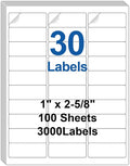 30 Up Labels 1" x 2-5/8" Shipping Address Labels for Laser/Inkjet Printers, 100 Sheets 3000 Pcs Self Adhesive 30 pet Sheet Return Address Mailing Label Stickers