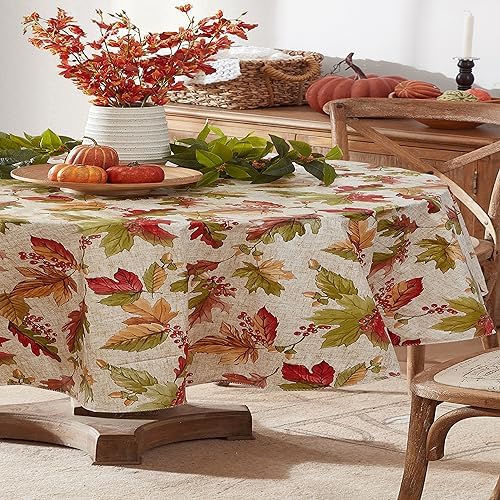 Newbridge Thanksgiving Rustic Acorn & Leaf 60x84 Inch Oval Vinyl Tablecloth