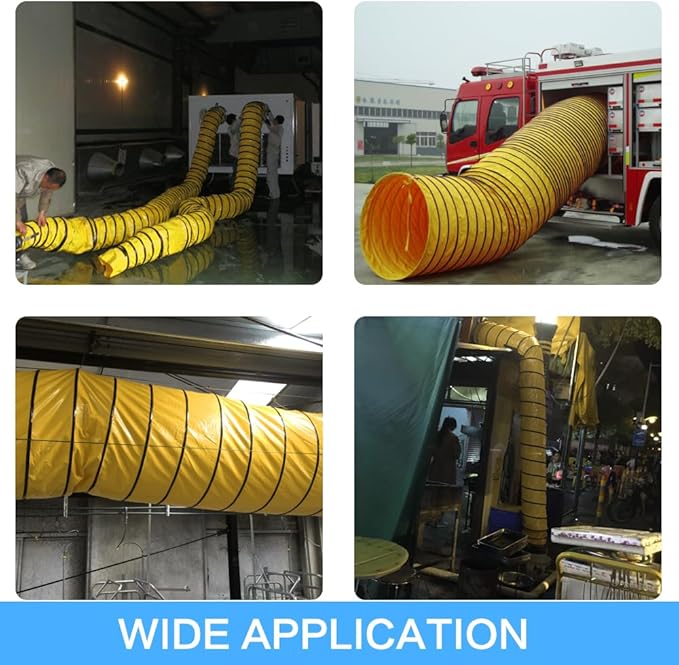 16FT Ducting Hose 10IN PVC Flexible Duct Hosing with Adjustable Rope S Hook & Steel Support for Utility Blower Exhaust Fan (10''x16ft)