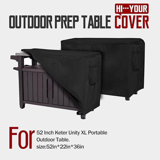Prep Table Cover, Fits 52 inch Keter Unity XL Portable Outdoor Table,420D Tear-Resistant, UV Resistant, All Weather Protection Waterproof,52" L x 22" W x 36" H
