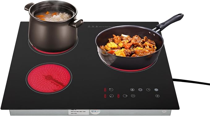 3 Burner Electric Ceramic Cooktop, 2600W Built-in Stove Top 110V Countertop Electric Induction with Timer, Child Safety Lock, Sensor Touch Control for Iron Pots, Stainless Steel Pots