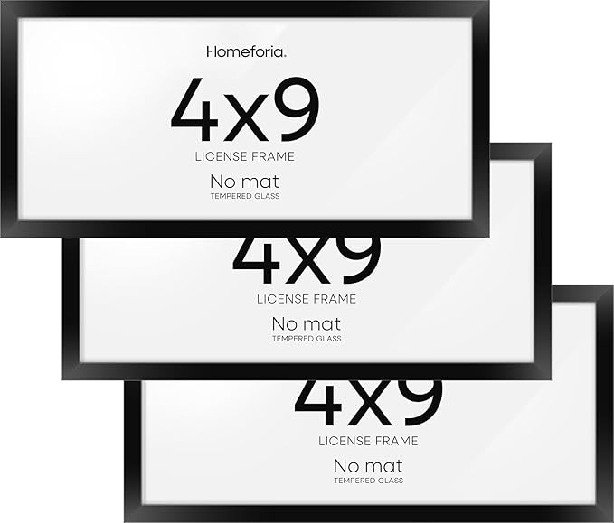Homeforia 4x9 Business License Frame Black, High End Metal 4 x 9 Certificate Frames with Real Glass, 9x4 Document Frames for Wall or Tabletop, 4 by 9 Picture Frames, Tempered Glass, Wall Kit, Set of 3
