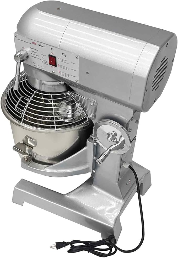 110V Commercial Dough Mixer with 3 Types of Mixing Tools, 30L Stainless Steel Dough Kneading Machine, 1250W Adjustable Speed Bakery Equipment, Safety Lid Lock & Auto Stop Function