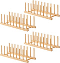 4 Pack Bamboo Wooden Dish Rack-Plate Pot Lid Cutting Board Organizer Holder Rack for Cabinet-Kitchen Cabinet Organizer for Dish, Pots, Lids, Bowls, Bottles, Books, and Puzzle