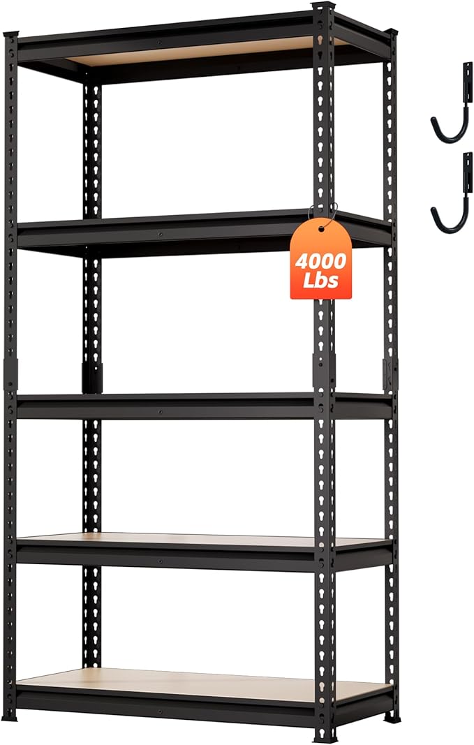 DYNALOAD 4000 Lbs Heavy Duty Garage Shelving, 5-Tier Adjustable Metal Storage Shelves, Boltless Steel Utility Rack for Garage Basement Warehouse, 36" W x 18" D x 72" H