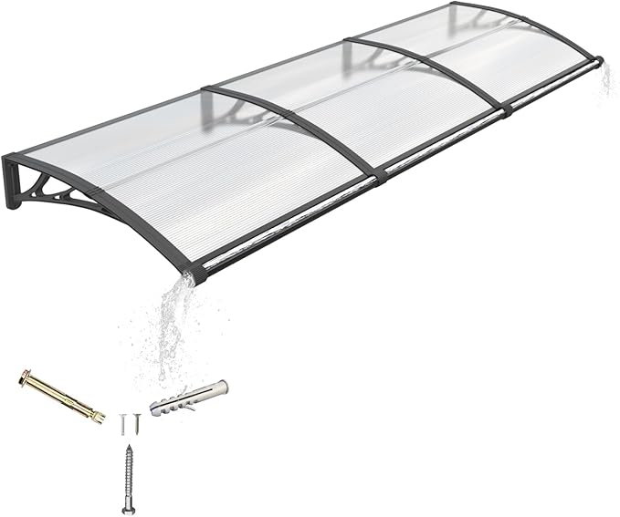 Awning for Door Entrance with Drainage Sink,32x120 Inch Awnings for Doors,Window Canopy Exterior with Plastic Steel Bracket,Polycarbonate Cover,UV,Rain,Snow Protection for House,Porch,Patio,Deck
