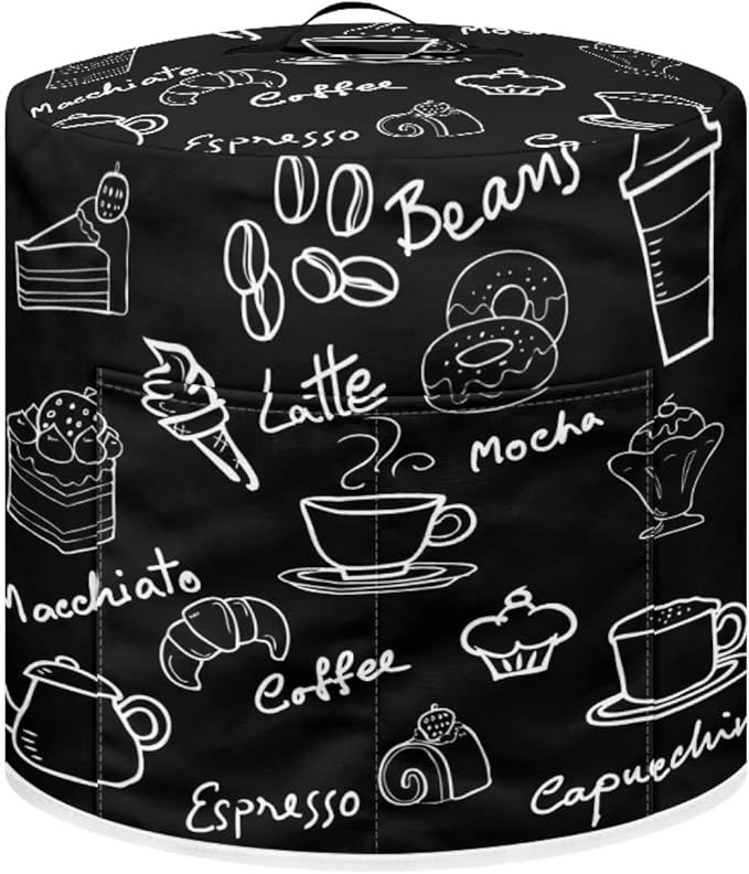 Dust Cover for Kitchen Appliance Accessories for 6 Quart Pressure Cooker Air Fryer Rice Cooker Dust Protection with Storage Pockets, Coffee Dessert Black