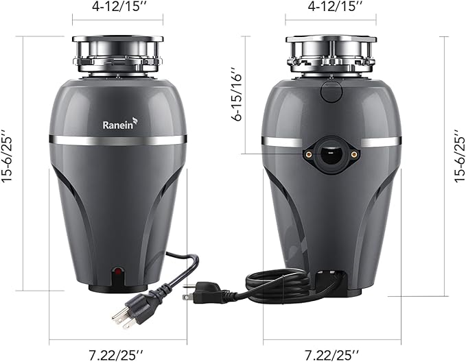 Ranein 1 HP Garbage Disposal with Power Cord & Dishwasher Connector Kit, Quiet Stainless Steel Food Waste Disposer, Continuous Feed, DeepCut Ultra 7-Stage Grinding, Easy 3-Bolt Installation