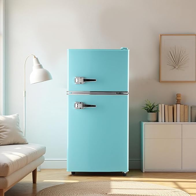 Anukis 3.2 Cu.Ft Retro Refrigerator with Freezer, 2 Door Mini Fridge with Adjustable Thermostat,Small Refrigerator for Apartment, Dorm, Office, Family, Basement, Garage (Mint Blue)