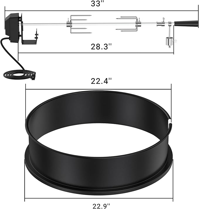 Skyflame Charkettle Rotisserie Ring Kit for Weber 22-Inch Kettle Charcoal and Other Similar Size Grills, Black Coated Steel BBQ Grill Rotisserie Kit Replacement for Weber 2290