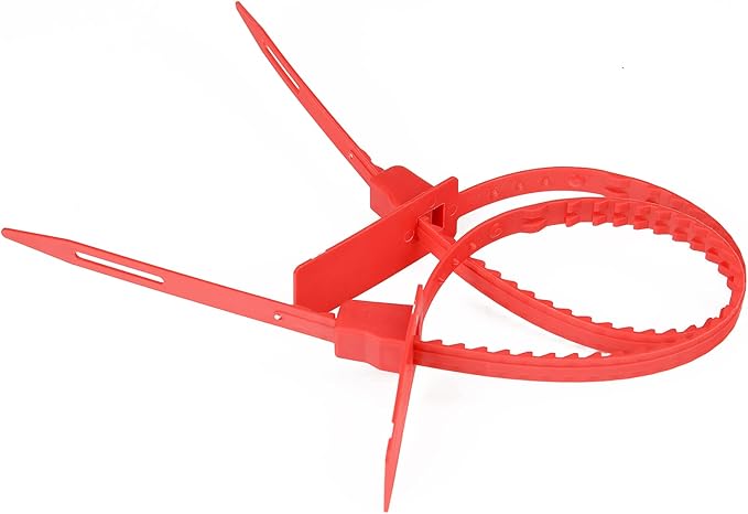 Heavy Duty Plastic Security Tag Self-Locking Tamper-Evident Shipping Numbered Pull Tight Securing Straps 337mm 13.2" (Red 100 PCS)