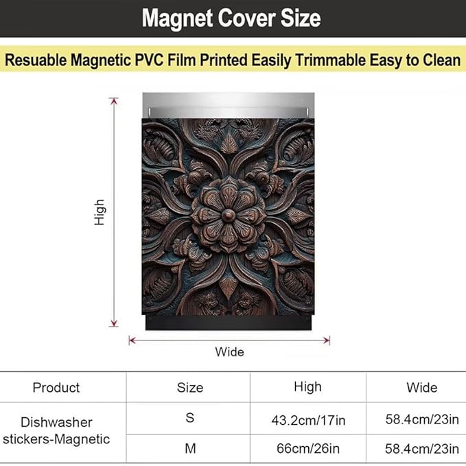 Vintage Wood Flower Dishwasher Magnet Cover, Farm Wooden Carved Floral Magnetic Dishwasher Covers for Front, Farmhouse Fridge Magnets Refrigerator Skin Panel Cover, 23"x 26"