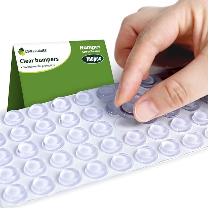 Super High Viscosity Cabinet Door Bumpers -180 pcs 1/2”Diameter Clear Adhesive Pads Glass Hardware Bumpers for Drawers, Glass Tops, Small Furniture(180pcs)